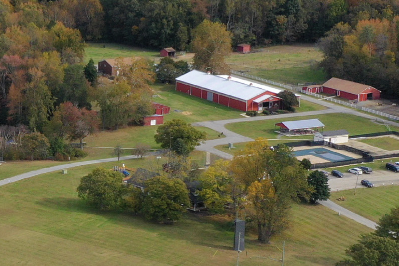 An aerial view of grounds at Camp Accomplish.