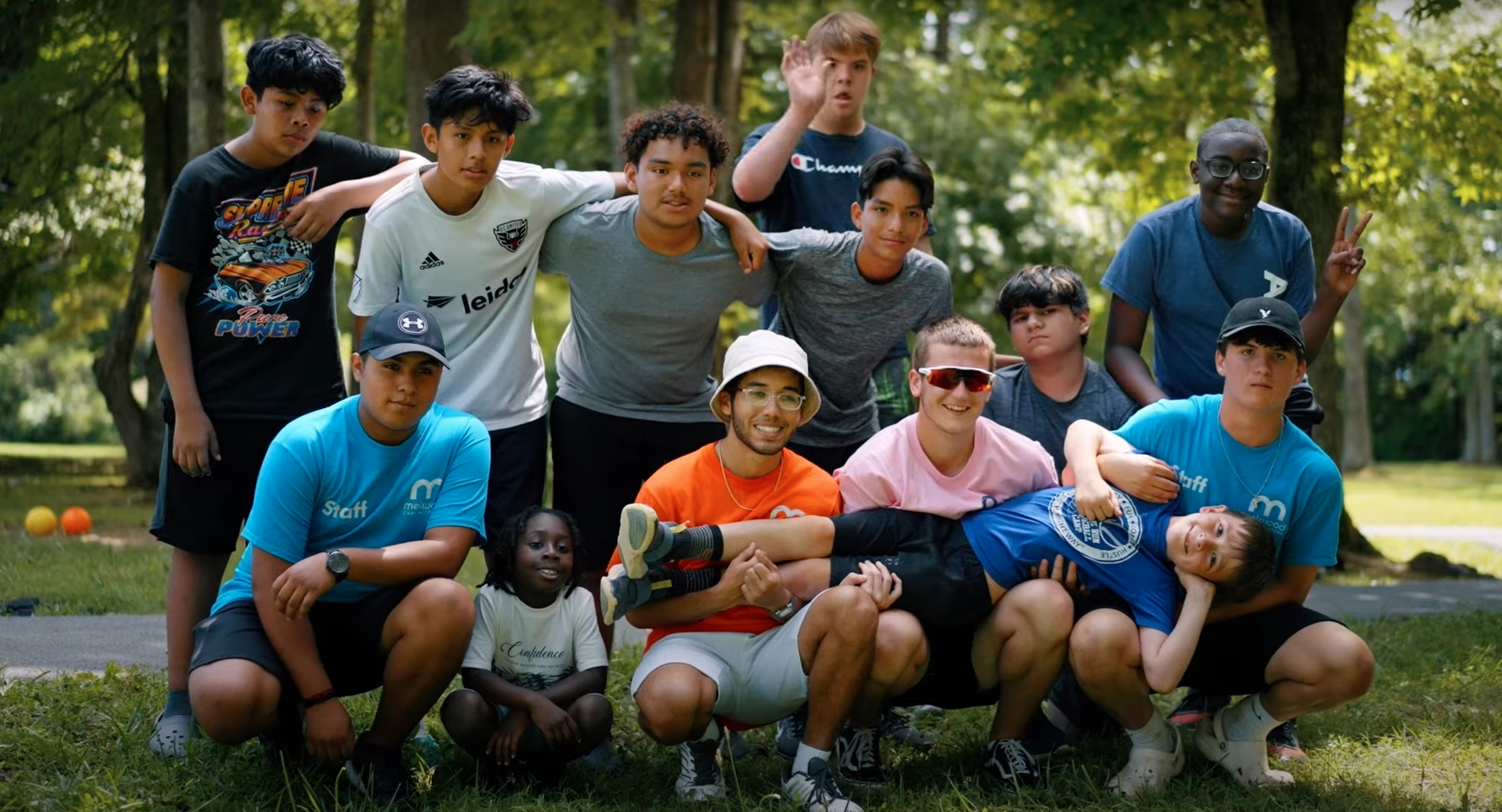 Campers at Camp Accomplish smiling for the camera after a good day at camp.